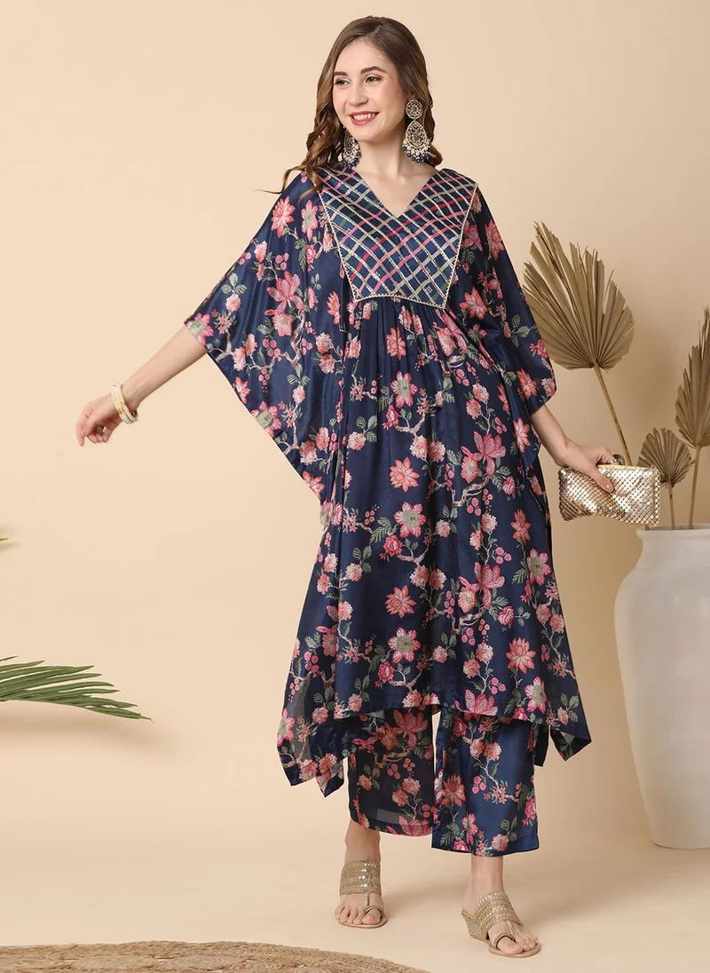 جلو باص Globus Women Floral Printed Regular Gotta Patti Kurta With Trousers Festive Set